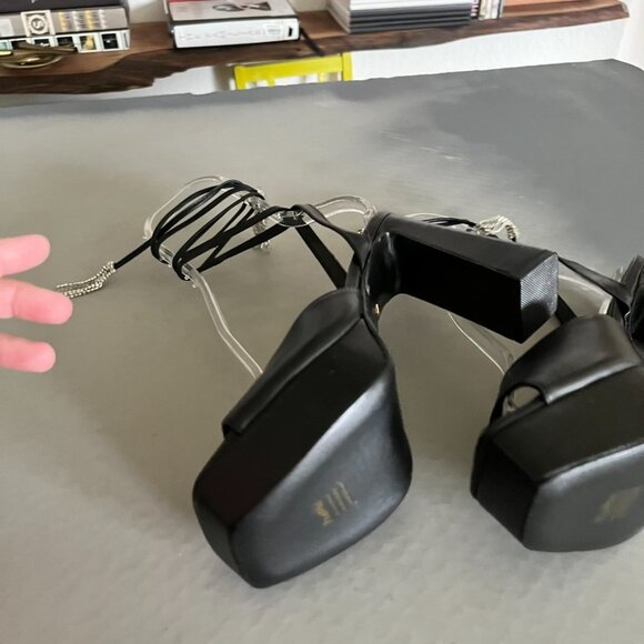 Raye Revolve Black Dot Platform Tie Up Wrap Block Heels - Picture 12 of 14